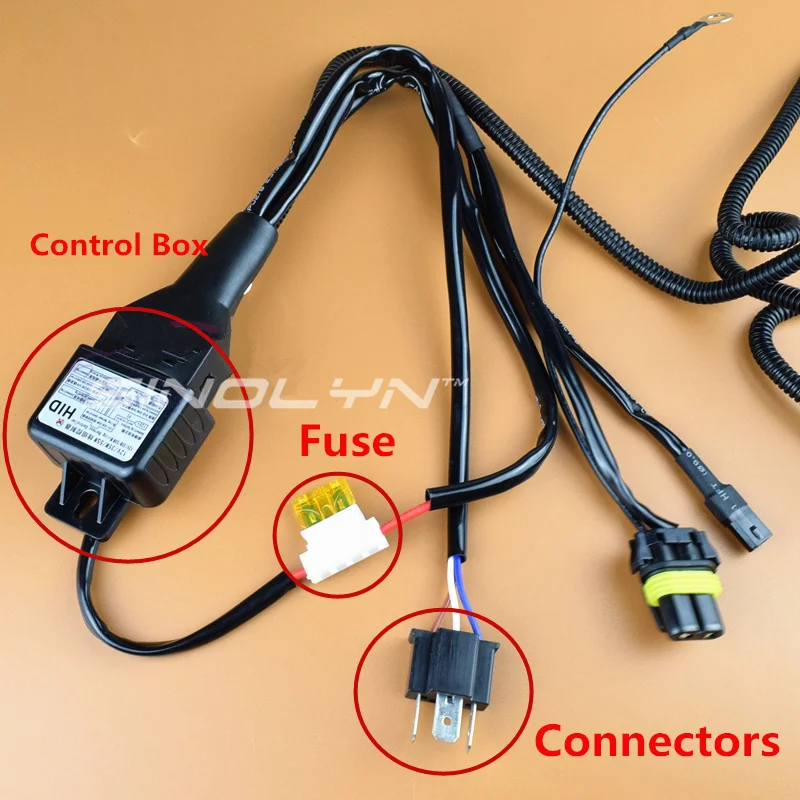 Sinolyn H4 9003 HB2 9004 9007 H13 Relay Harness For Bi-xenon Projector Lens Car Accessories High Low Control Wiring 12V 35W/55W