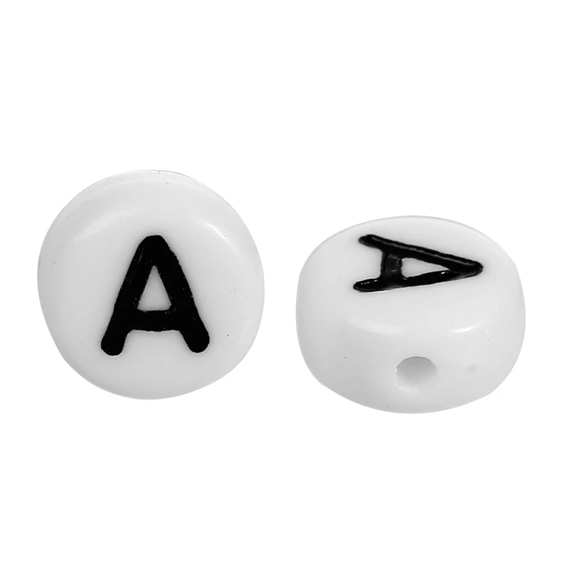 DoreenBeads 500Pcs Flat Round Handmade Spacer Beads Acrylic Alphabet/Letter "A-Z"  Jewelry Bracelet DIY Making Material Bead 7mm