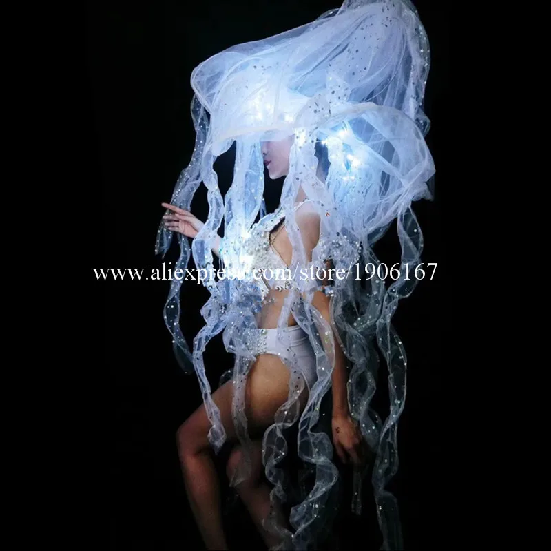 Led Luminous Nightclub Party Bikini Set Stage Performance Light Up Dance Jellyfish Props Led Growing Christmas Led Clothes Gift