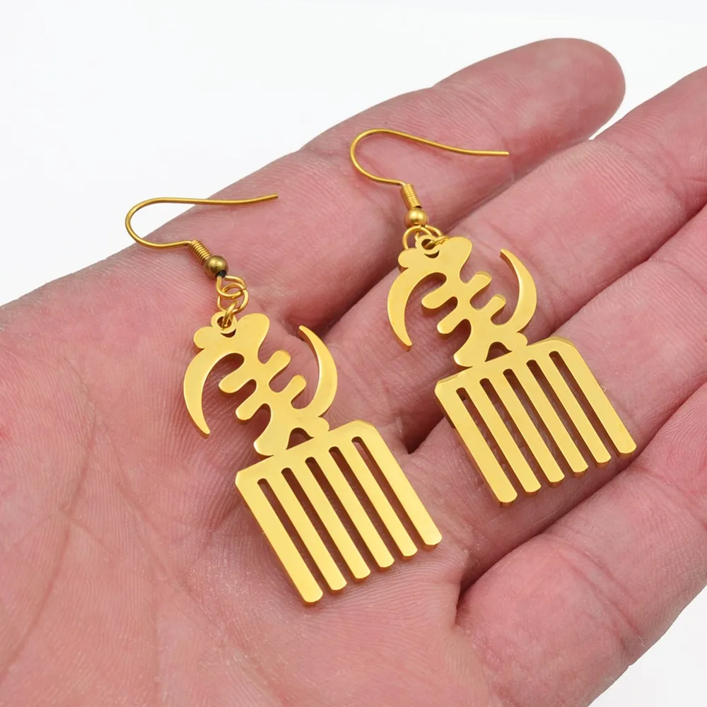 Anniyo African Symbol Earrings Gold Color & Stainless Steel Material Adinkra Gye Nyame Earrings Ethnic Jewelry #074021