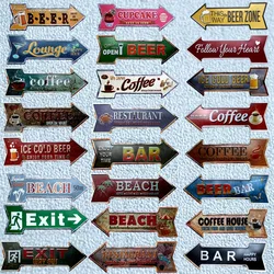 Ristorante spiaggia birra Bar caffè freccia metallo irregolare targhe pubblicitarie bordo parete Pub Home Art Decor 42 x10cm U-13