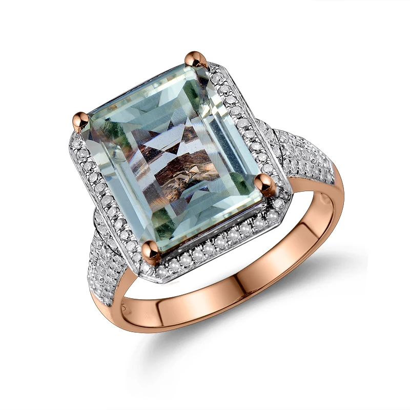 

LANMI Women Amethyst Rings Fine Jewelry Shining Emerald Cut 10x12mm Amethyst Diamond Engagement Rings 14K Rose Gold Women