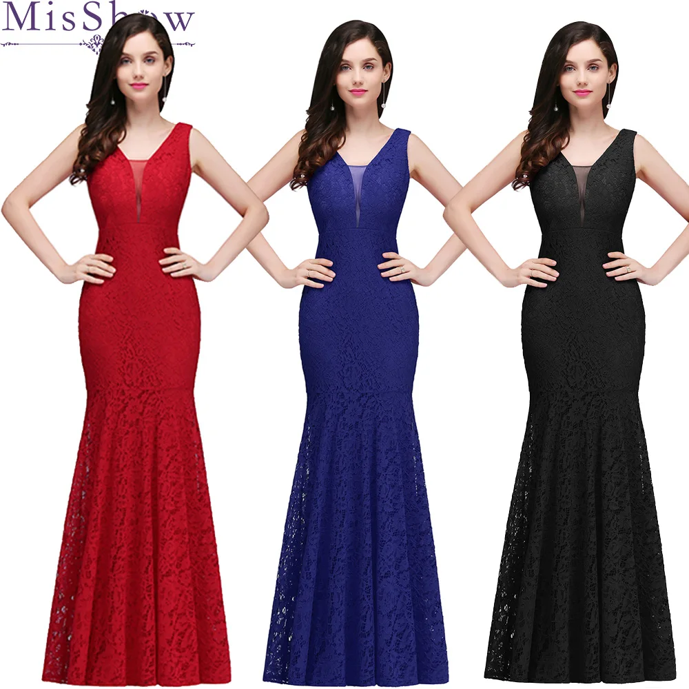 Im Lager Elegante Chiffon Lange Meerjungfrau Brautjungfer Kleider Frauen Damen V-ausschnitt Braut Maxi Lange Abendkleid Prinzessin Spitze Kleider