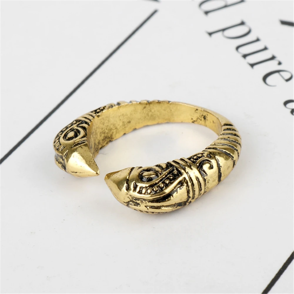 الرجعية فايكنغ المفتوحة الغراب رئيس الدائري للرجال الشرير قابل للتعديل التنين خواتم الاصبع نورس الرونية الشمال تاليسمان تميمة مجوهرات هدية #5