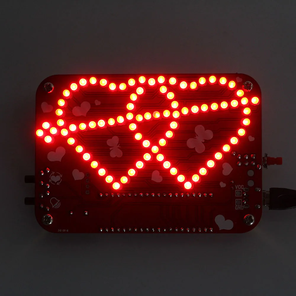 DIY LED Electronic Kit Heart Love Music LED Flashing Light Valentine\'s Gift Soldering Practice 15 Animation Running Water Light