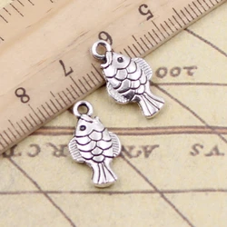 20pcs Charms Double Sided Fish 19x10mm Tibetan Bronze Silver Color Pendants Antique Jewelry Making DIY Handmade Craft