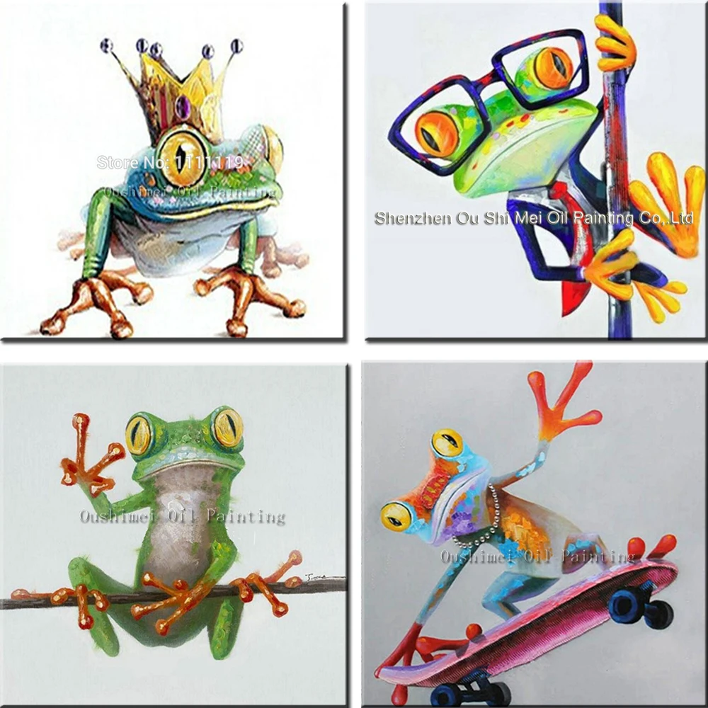 Hand Painted Oil Painting Frog Prince Paintings For Living Room Wall Pictures Modern Funny Animal Paintings Canvas Pictures