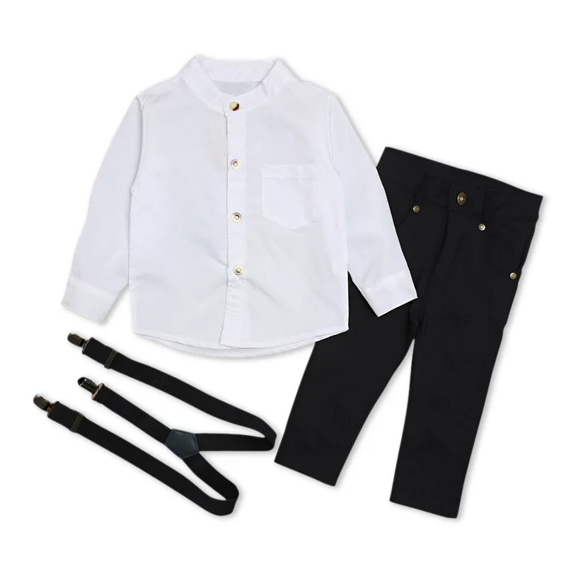 3Piece Sets Spring Autumn Kids Clothes Boys Korean Fashion Gentleman Baby Tops+Pants+Straps Children Boutique Clothing BC1303