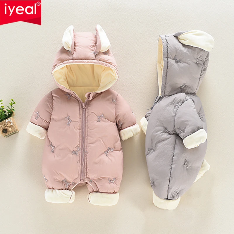 IYEAL Winter Bebes Clothes Girls Romper Infant Cotton Flannel Baby Jumpsuit Hooded Baby Clothing Toddler Boys Warm Clothes 0-18M