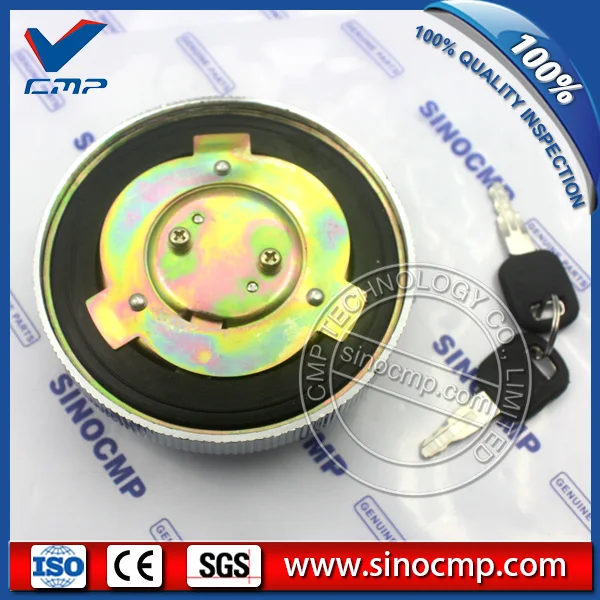 SINOCMP oil cover, fuel tank cap for  E200B excavator, silver stainless steel