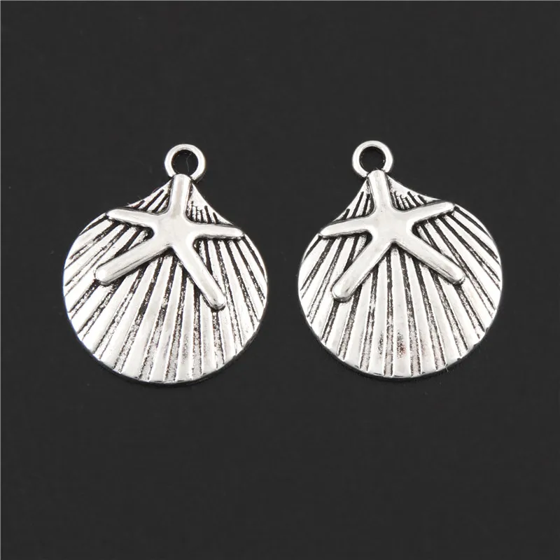 

25 шт. серебряный цвет ракушки морская звезда подвески морской пляж кулон ювелирные изделия аксессуары ожерелья оптовая продажа 21X18 мм A3114