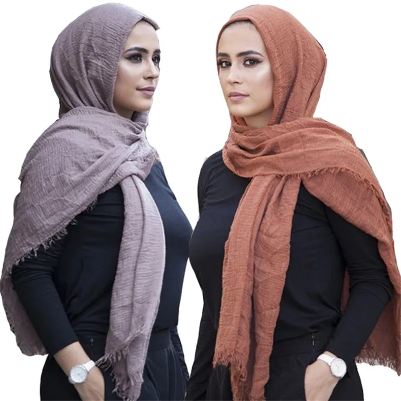 Trendy Muslim Instant Scarf shawl and wrap Cotton Crinkled Hijab Solid Lightweight Islam foulard Turban For Women Headscarf