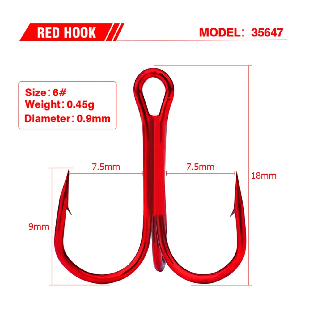 20PCS/Lot Red Anchor Hook High Carbon Steel Barbed Treble Hook Fishing Tackle Tool Accessories Sea Fishing Wild Fishing