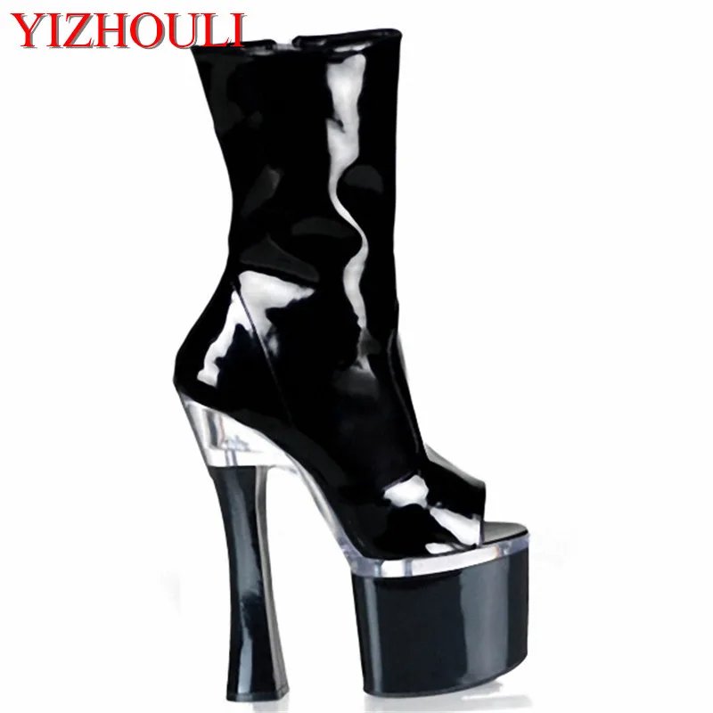 

The latest sexy cool 18 cm super thick high heel female boots, fashionable Pu leather short boots, banquet shoes