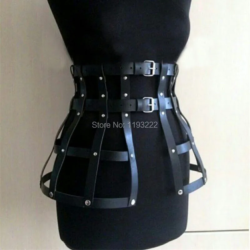 Handmade Hand Crafted Leather Skirt High Waisted Gothic Fetish Leather Women Harness Frame Belt Hip Straps