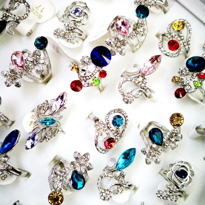 

10Pcs Newest Design Women's Rings Mixed Style Multicolor Flower Zircon Women Rings Lots Mixed Wholesale Fashion Jewelry LR4164