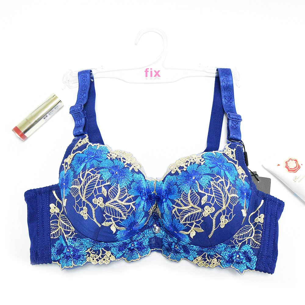 YANDW New Women Fashion Black Blue Pink Underwire Bra Push Up Bras Padded Sexy Bralette Underwear Lingerie Embroidery Floral