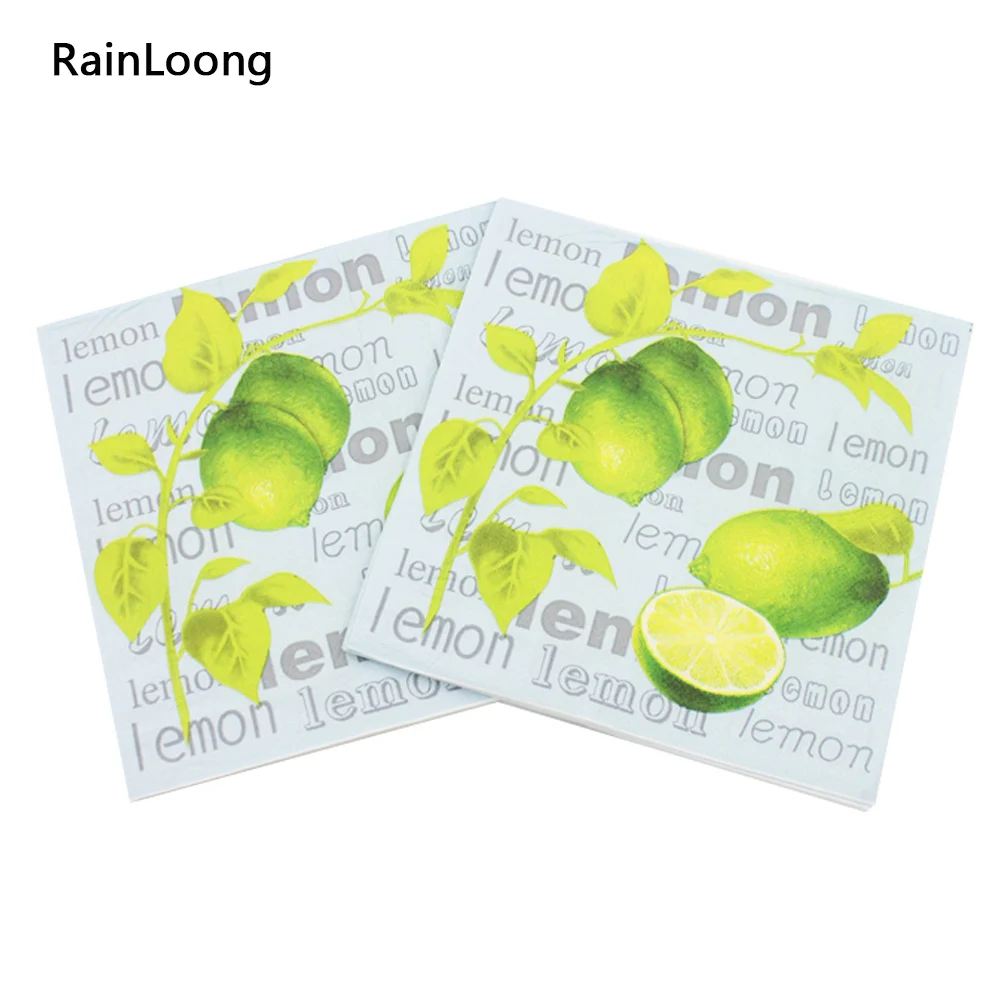 [RainLoong]  Lemon Paper Napkin Fruit Festive & Party Supplies  Tissue Printed Green Napkin  33cm*33cm 1 pack (20pcs/pack)