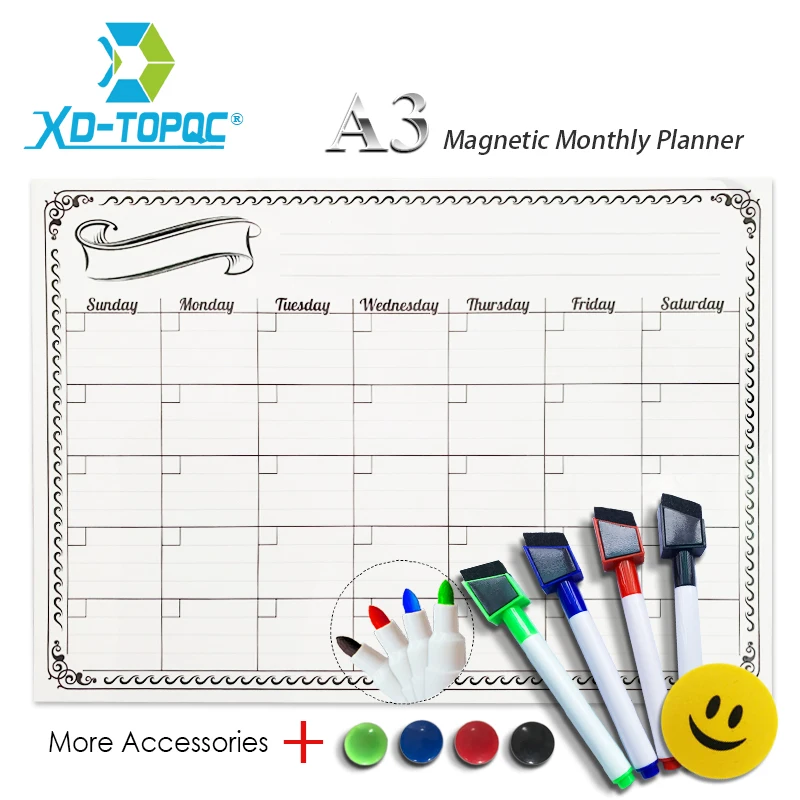 A3 Monthly Daily Planner Whiteboard Fridge Magnet 29.7*42cm Magnetic Flexible Bulletin Drawing Refrigerator White Message Board