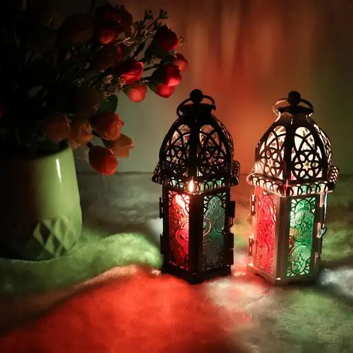 New Classic Moroccan Style Candle Holder 8.3*7.2*16.5CM Votive Iron Glass Candlestick Candle Lantern Home Wedding Decoration