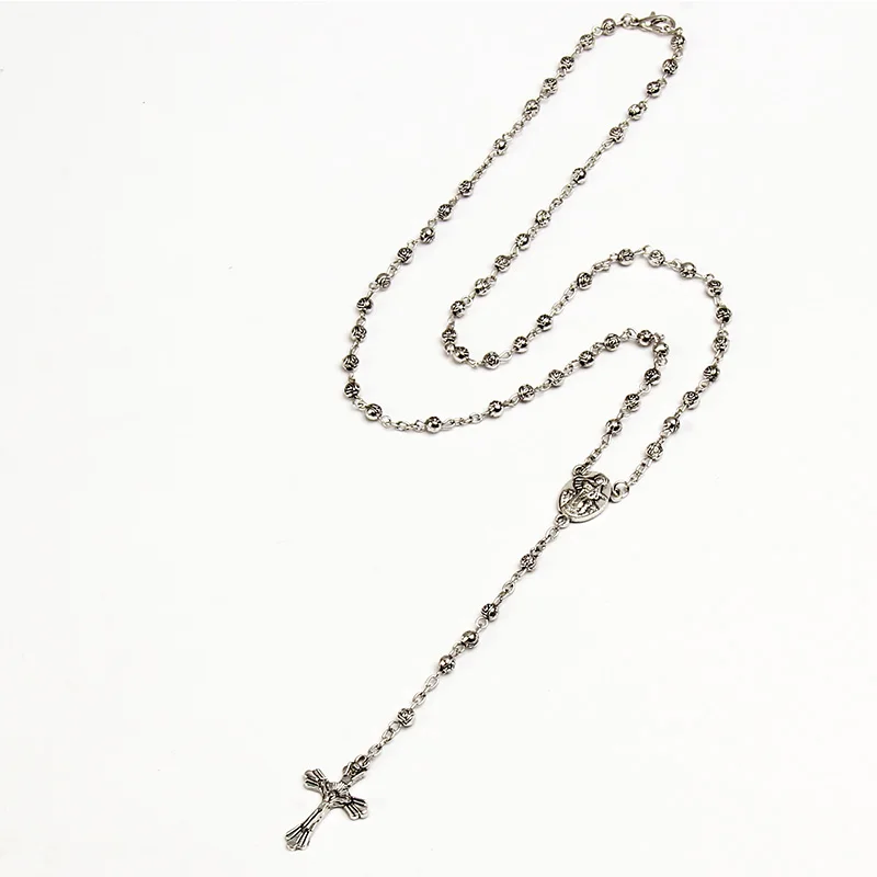 4mm edelstahl bead halskette, vintage gold rosenkranz kleine halskette, weibliche halskette Jesus kreuz halskette.