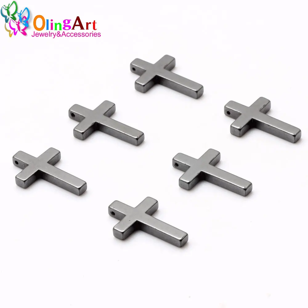 OlingArt 35*23MM 3pcs/Lot Natural Stone Black Hematite Beads Cross Pendant DIY Necklace Bracelet Jewelry Making New