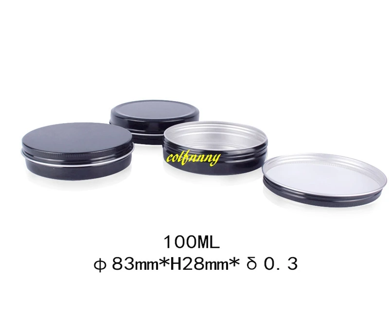 500 unids/lote de tarros de aluminio negro de 100ML, tapa de tornillo de 100g, contenedor vacío de cosméticos y crema, caja de lata de Metal para té