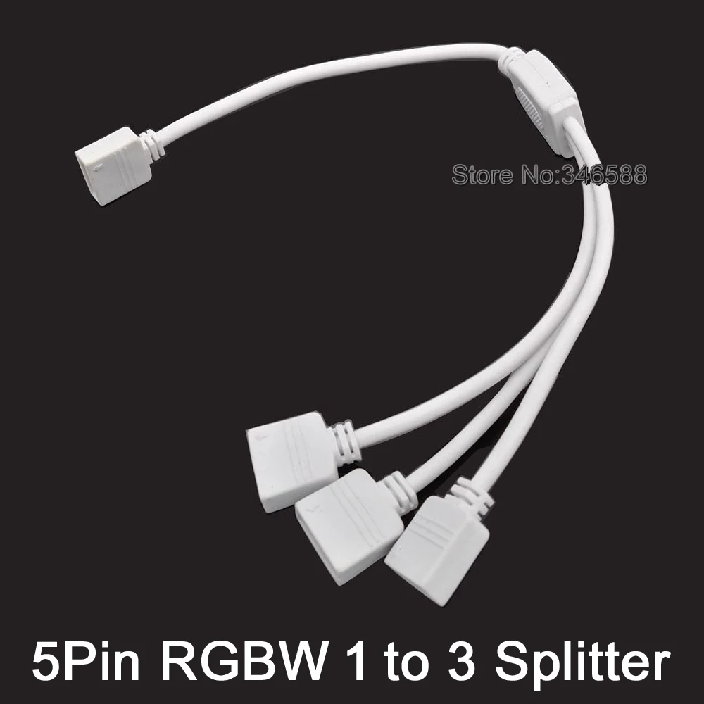 2pcs/lot 5Pins 5-Pin RGBW 1 To 3 Splitter Connector Cable 3-Port Female Split LED Connector for 5050 SMD RGBW RGBWW LED Strips