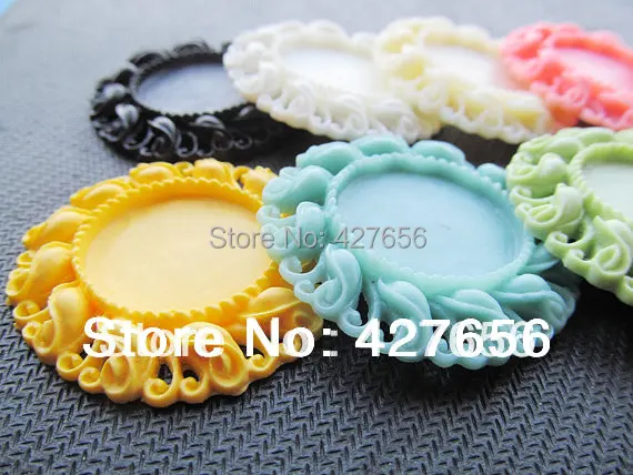 100pcs New AAA Quality Round Flatback (21 Colors) Resin Charm Finding,Filigree Border Base Setting Tray, for 25mm Cabochon