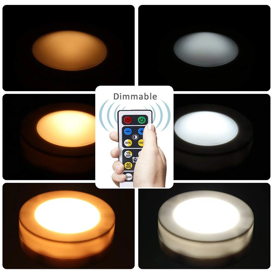 Dimmable Warm white+White Double Color Touch Sensor LED Puck Light Wireless LED Under Cabinet Light Kitchen Counter Closet Light