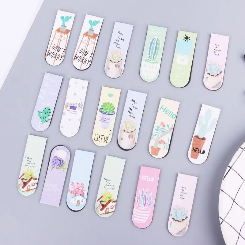 6pcs/set Fresh Cactus Magnetic Bookmarks Book Marker Page Clip Office Supplies