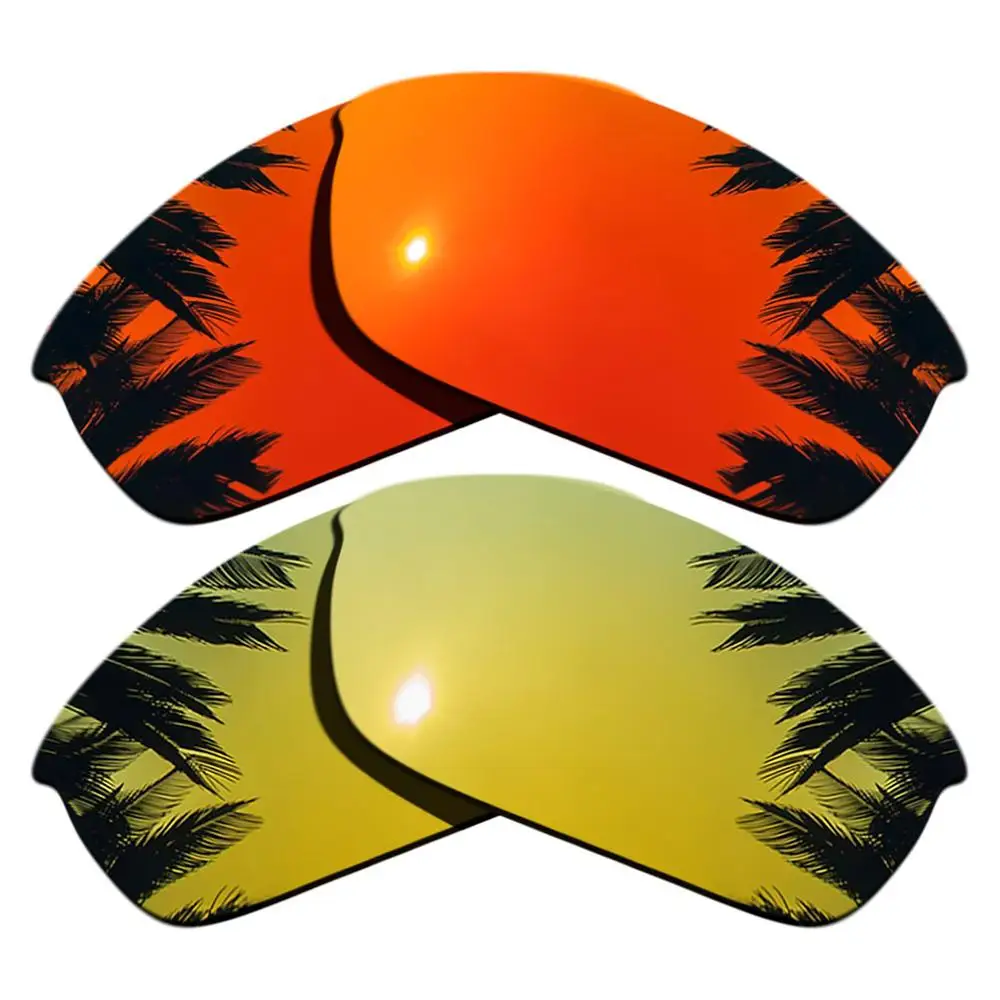 24K Gold Mirrored & Orange Red Polarized Replacement Lenses for-Oakley Flak Jacket Frame 100% UVA & UVB