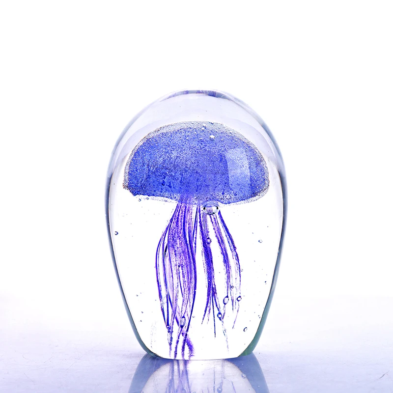 H&D Purple Glow Jellyfish Glass Paperweight Figurine Handblown Glass Sculpture Collectible Xmas Gift Home Office Decoration