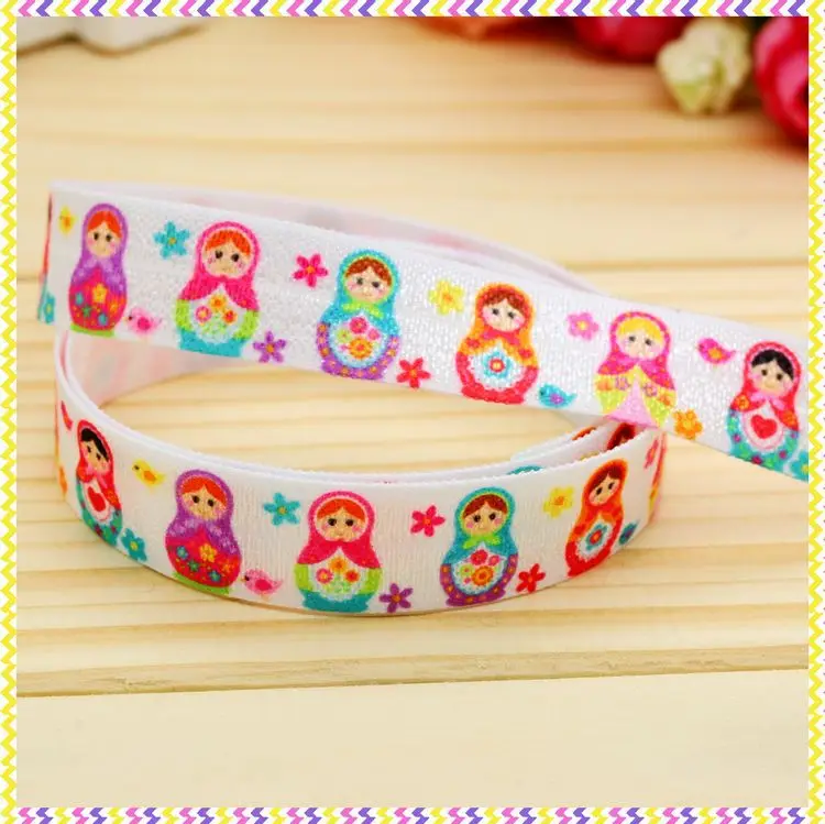 DHK 5/8'' 5yards Fold Over Elastic FOE doll printed headband headwear hair band diy decoration OEM Wholesale C407