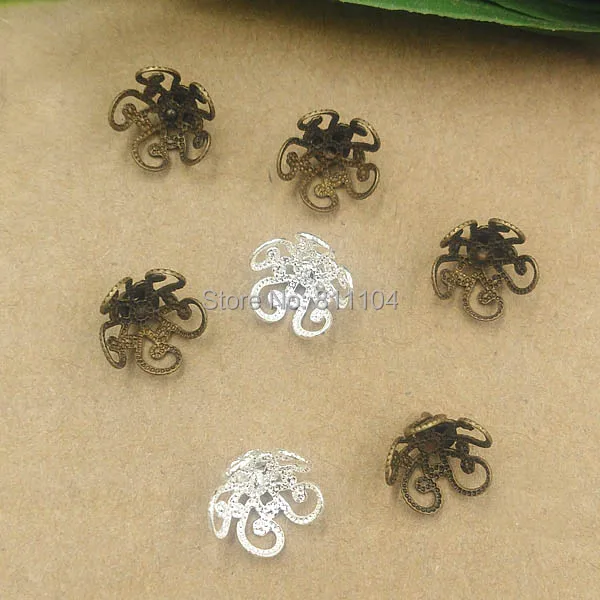 10mm Bell Bead End Caps Filigree Flower Charms with Loop DIY Jewelry Findings Multi-color Plated Brass Metal