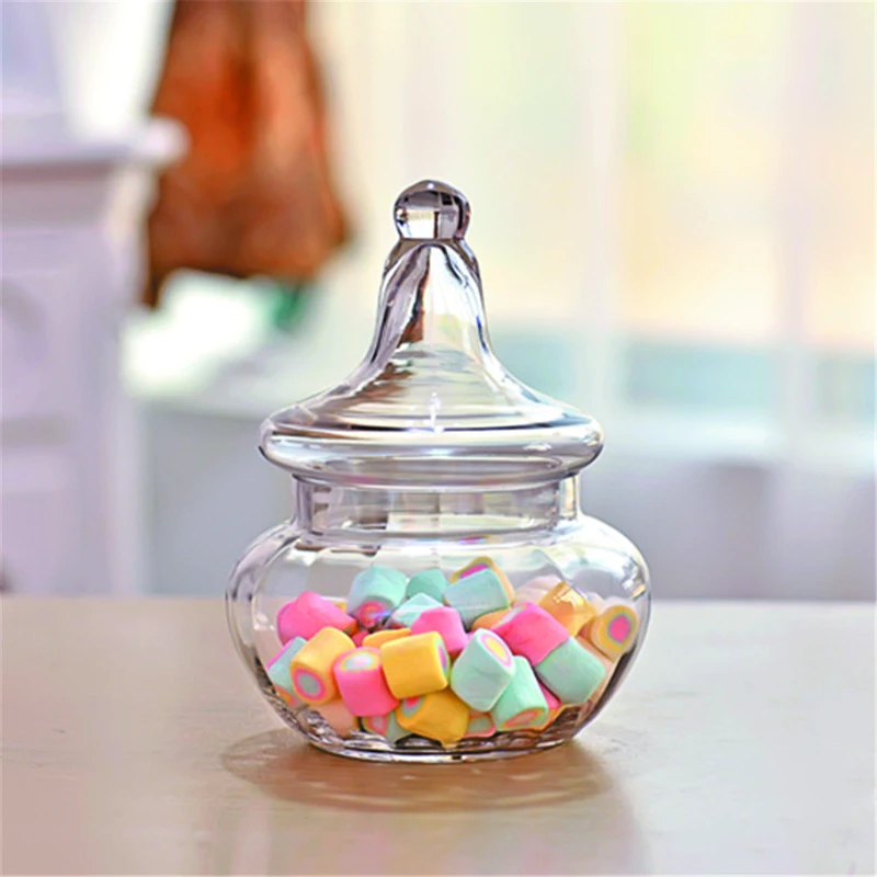 Transparent Glass Candy Jar, Dust-proof Bottle with Lid, Decor Crafts, Dessert Stand, Storage Tank, Wedding Supplies