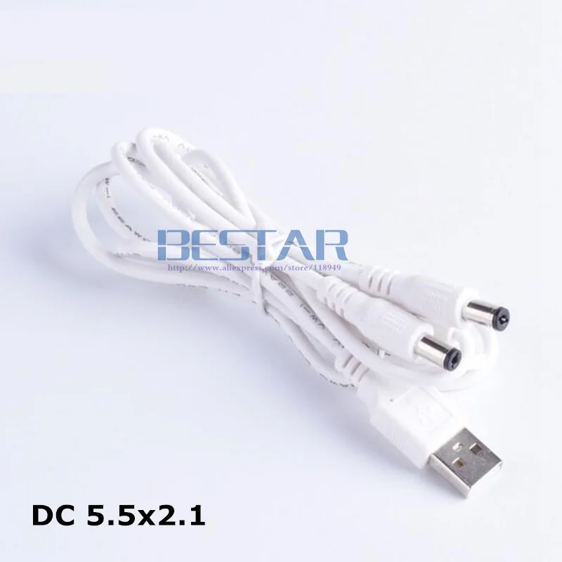 USB to 5.5 mm/2.1 mm 1 in 2 out DC splitter Cable 5 Volt 2A DC Barrel Jack Power Y Cable USB 5.5x2.1mm 1 To 2 1.5m