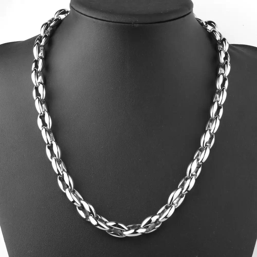 Fashion 6.5/7.5/12mm Wide Silver Color Coffee Beans Link Chain Necklace Or Bracelet Men\'s Stainless Steel 7-40\