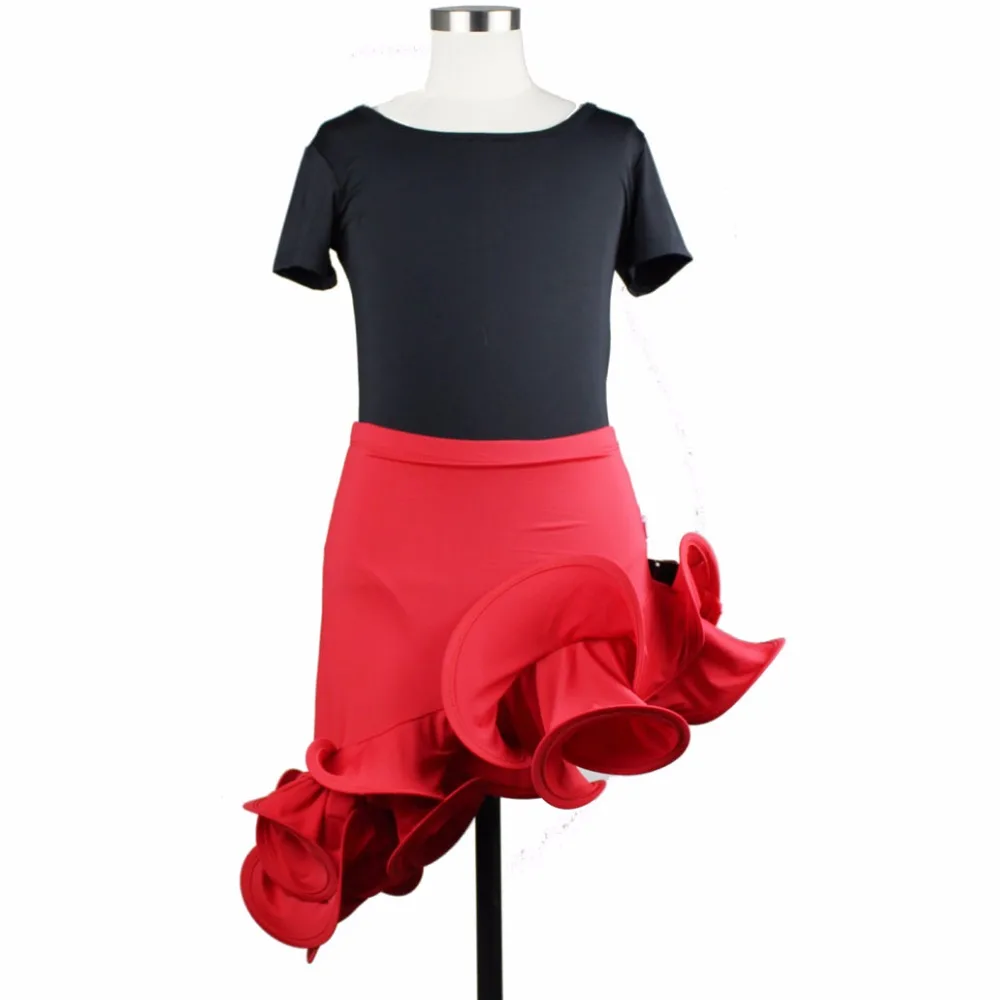 Girls Latin Dance Skirt Practice Kids Child Red Standard Ballroom/Tango/Rumba/Samba/ Salsa Latin Ruffle Skirt