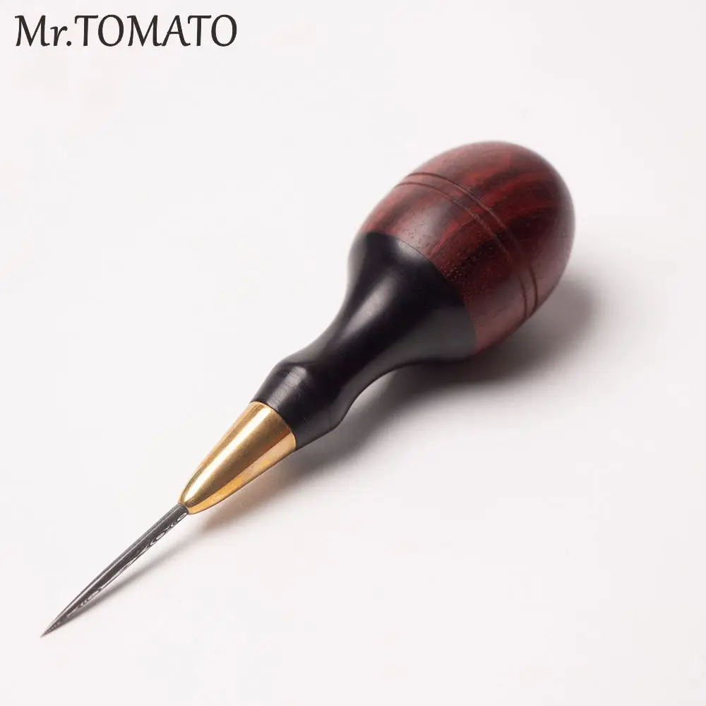 High quality Damascus steel awl DIY Leather Tools Stitching Awl Wood Handle Leather hard steel Awl Leather craft Sewing Tool