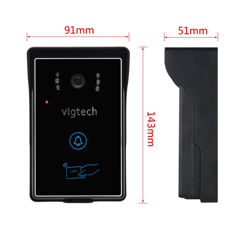 Vigtech Home 4.3`` LCD Video Door Phone Intercom System Kit 700TVL RFID Waterproof IR Night Vision Camera Access Control Device