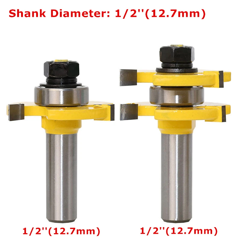 2pcs Tongue Groove ASSEMBLY Router Bit T-ประเภทสล็อต Bit Milling Cutters 6-12.7 มม.สำหรับพื้นแผงตัดไม้เครื่องมือ