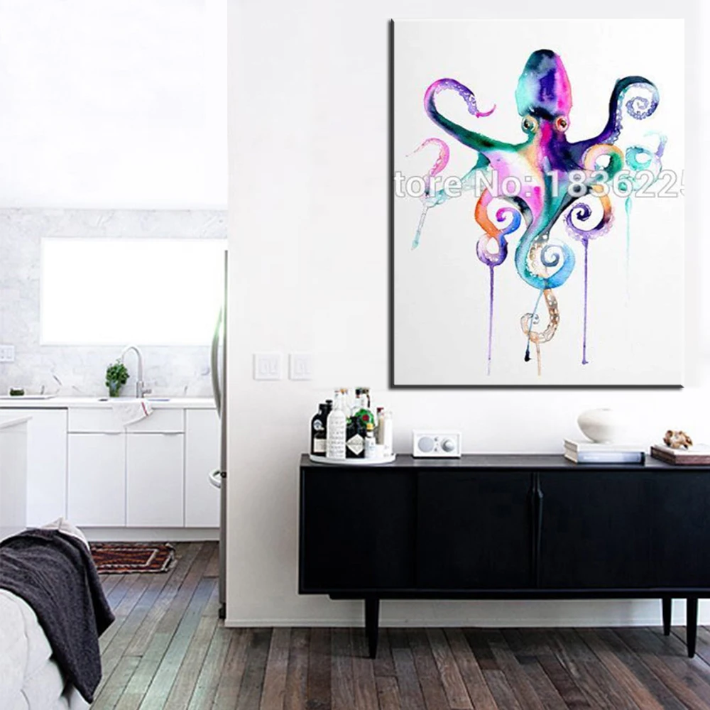 New Canvas Squid Oil Painting For Wall Decoration Hand Painted Cuttlefish Modern Wall Animal Painting For Living Room