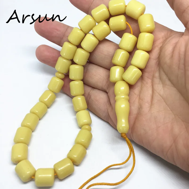 100% Original Resin 33Beads Yellow Color Muslim Prayer Beads Islamic Tasbih Allah Prayer Rosary Tesbih Islam Misbaha