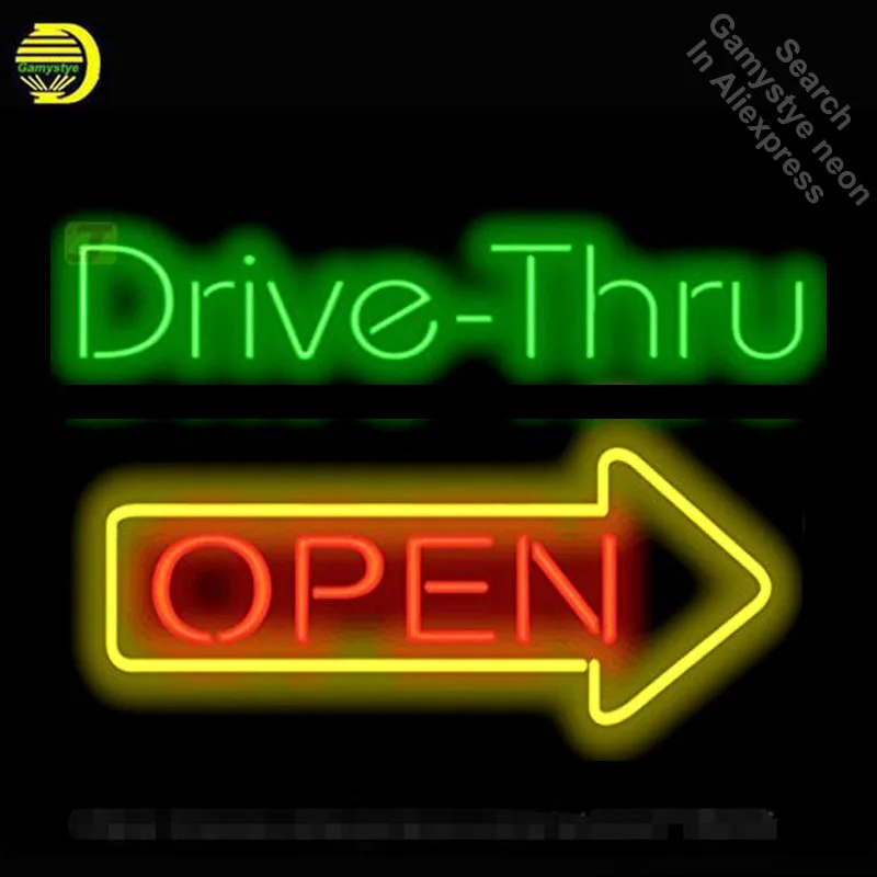 

Neon Sign for Drive Thru Open Neon Light Sign Arrow Advertise Display Sign Neon Tube Sign handcraft Publicided lamps Wall Decor