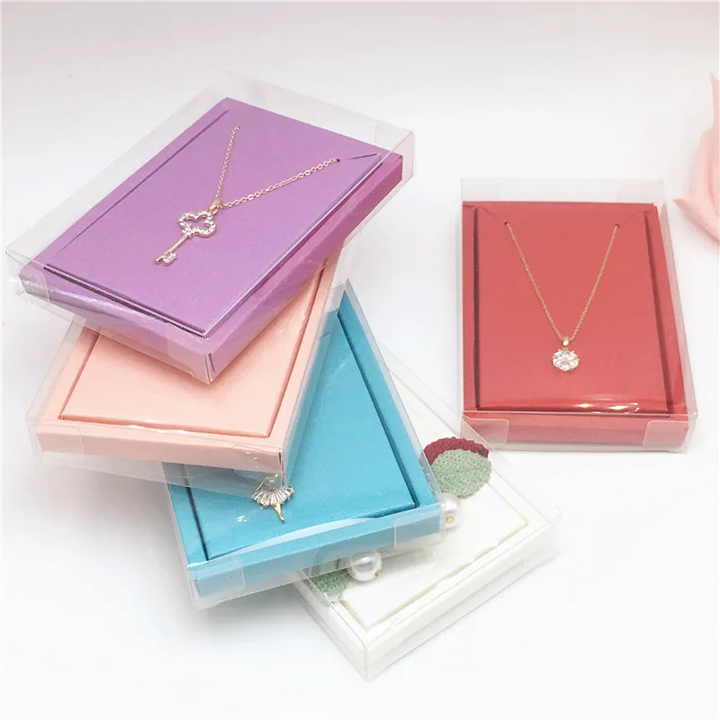 2*8*12cm Transparent Waterproof Plastic Jewelry Packing Boxes+Colorful Inner Necklace Cards Clear Pvc Pendant Displays Gift Box