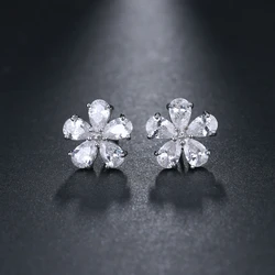 EMMAYA Korean Fahion Cute Jewelry Silver Color Cute Flower Stud Earrings CZ Bridal Wedding Earrings