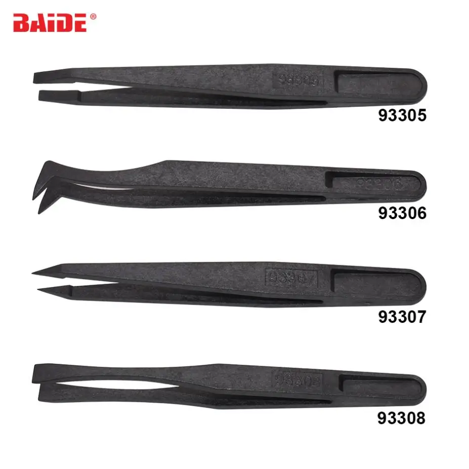 

500pcs/lot Wholesale 93301 Black ESD Tweezers Set Plastic Anti Static Electronic Tweezers Anti-static Forceps