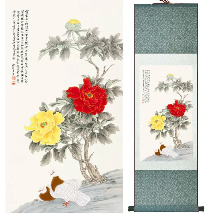 Penoy flowers and pace dove painting  Chinese wash painting home decoration painting Chinese traditional art panting  No.32711