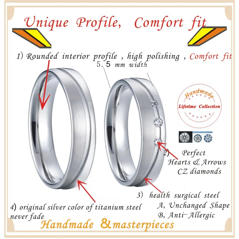 Alliance Wedding Rings For Men And Women White Color Stainless Steel Jewelry For Couple No Rust Or Fade